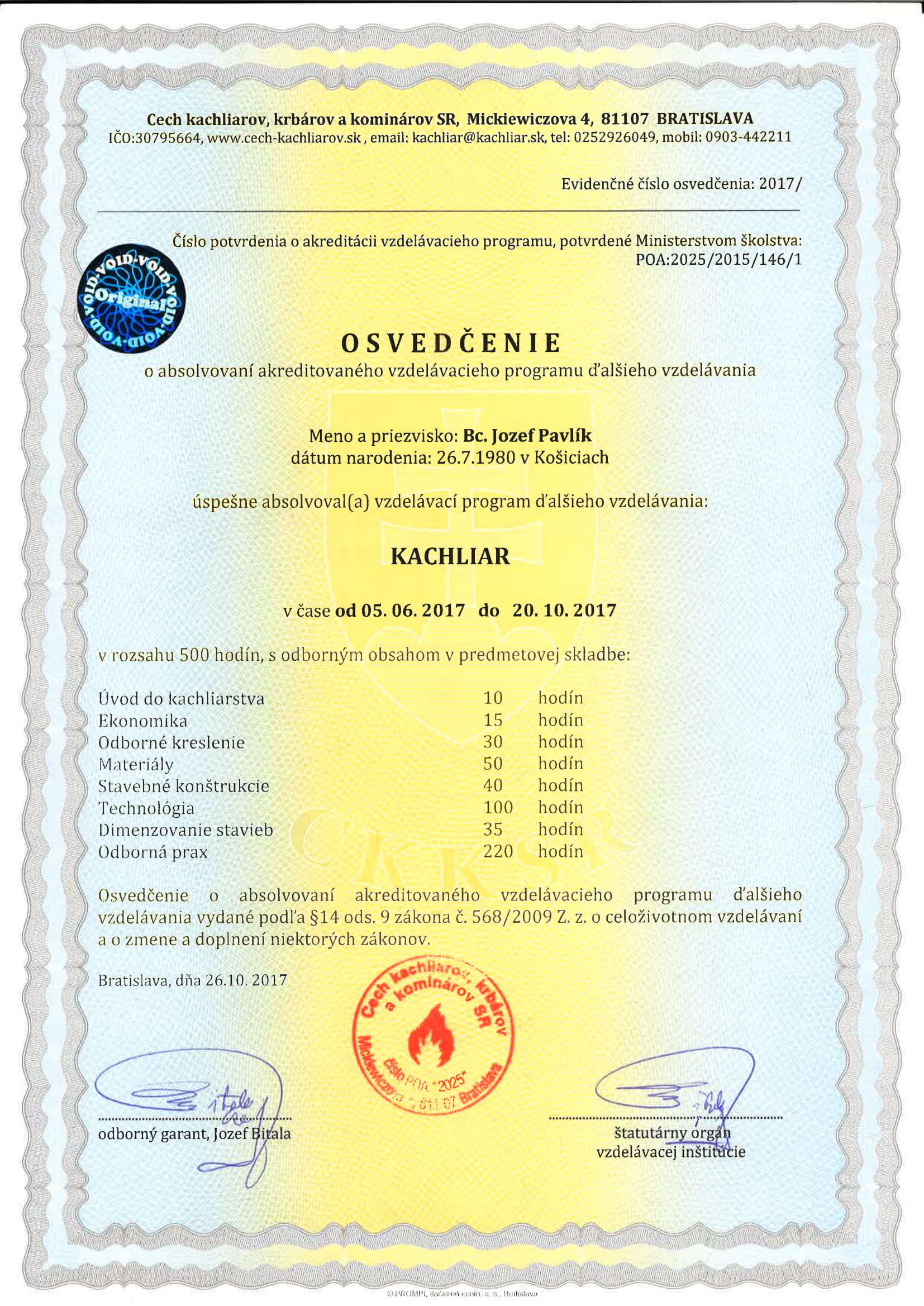 Osvedčenie / certifikát 3