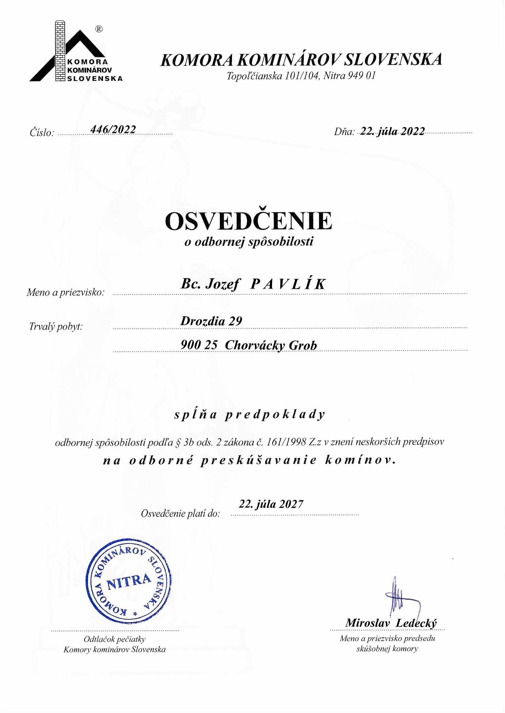 Osvedčenie / certifikát 4